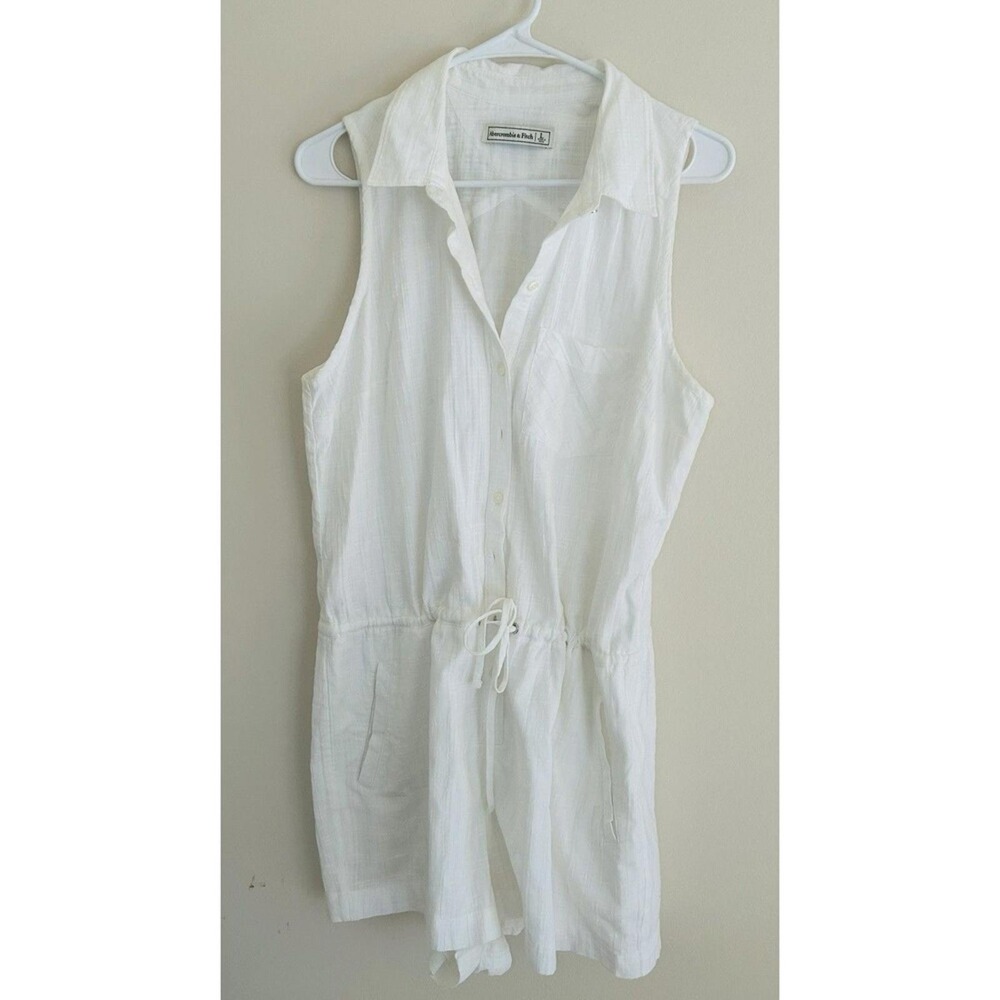 Abercrombie & Fitch Cream Sleeveless Romper Sz L Boho Coastal Core 100% Cotton